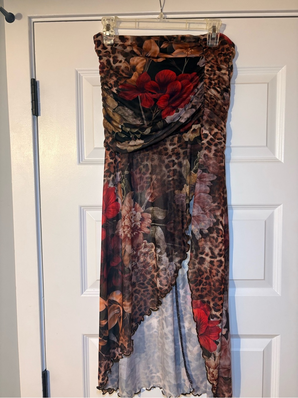 Windsor Floral & Leopard Ruched Maxi Skirt - Red, Brown & Black